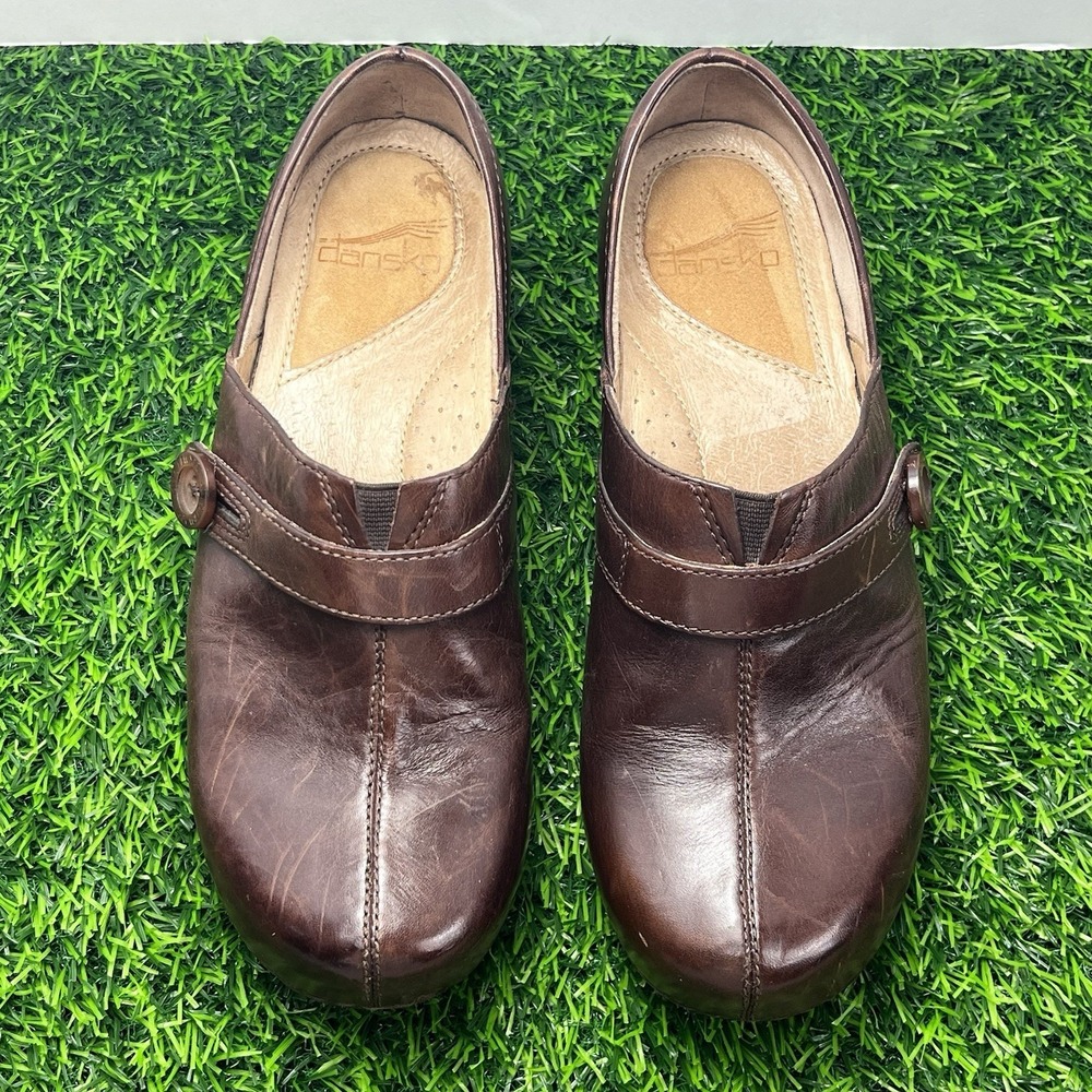 Dansko Solstice Monk Clogs Shoes Sz EU37 US 6.5 Cordovan Brown Leather Split Toe - Picture 2 of 8